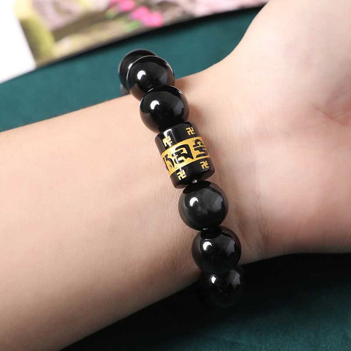 Pulsera positiva con Buddha Stones, obsidiana arcoíris, Om Mani Padme Hum, esvástica