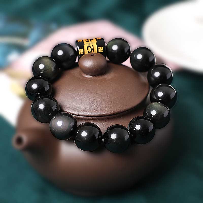 Pulsera positiva con Buddha Stones, obsidiana arcoíris, Om Mani Padme Hum, esvástica