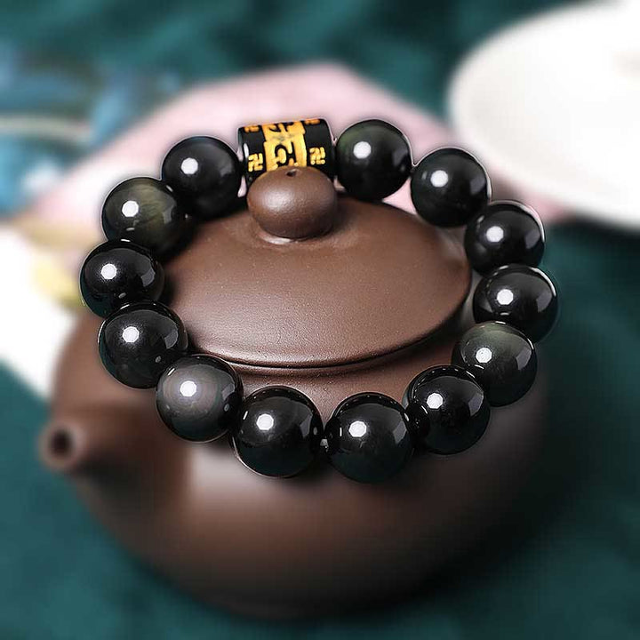 Pulsera positiva con Buddha Stones, obsidiana arcoíris, Om Mani Padme Hum, esvástica