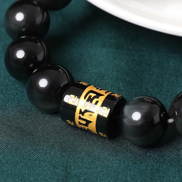 Pulsera positiva con Buddha Stones, obsidiana arcoíris, Om Mani Padme Hum, esvástica