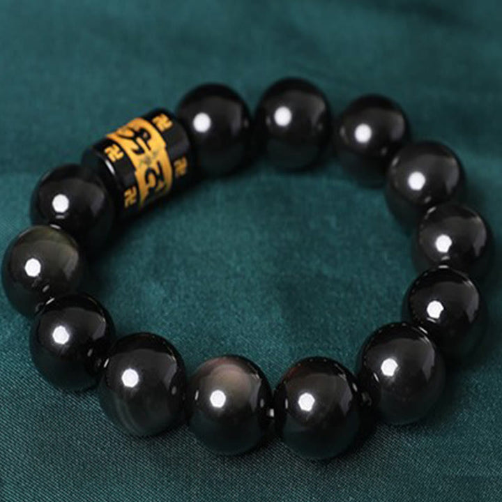 Pulsera positiva con Buddha Stones, obsidiana arcoíris, Om Mani Padme Hum, esvástica