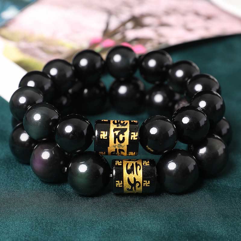 Pulsera positiva con Buddha Stones, obsidiana arcoíris, Om Mani Padme Hum, esvástica