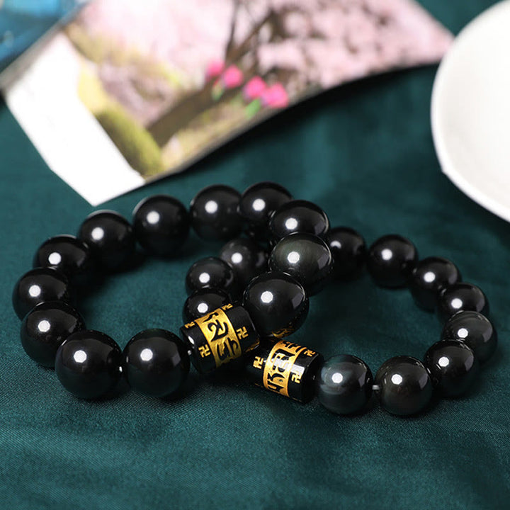 Pulsera positiva con Buddha Stones, obsidiana arcoíris, Om Mani Padme Hum, esvástica