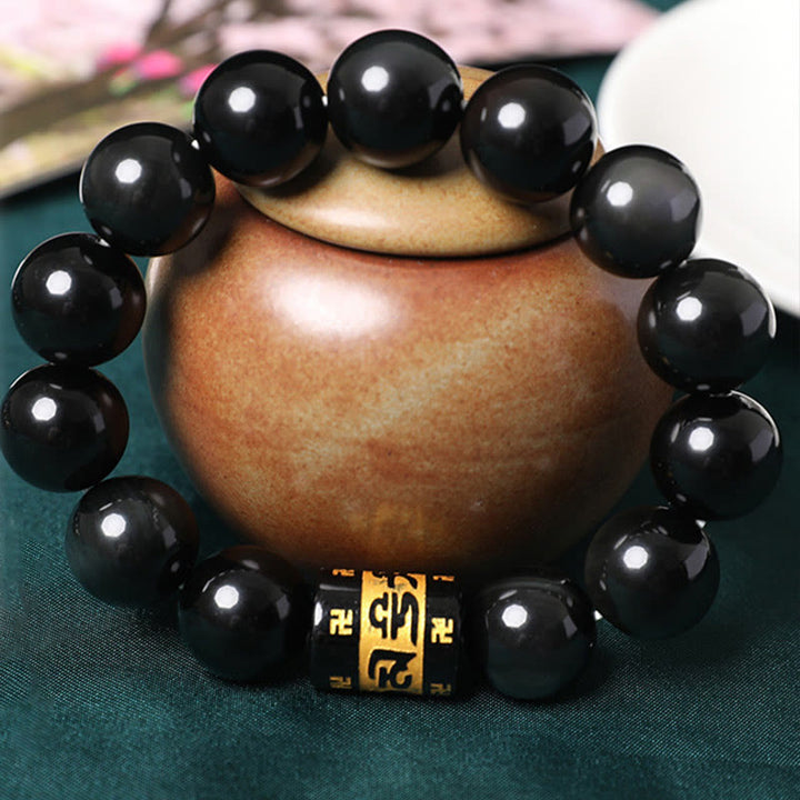 Pulsera positiva con Buddha Stones, obsidiana arcoíris, Om Mani Padme Hum, esvástica
