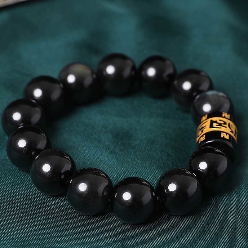 Pulsera positiva con Buddha Stones, obsidiana arcoíris, Om Mani Padme Hum, esvástica
