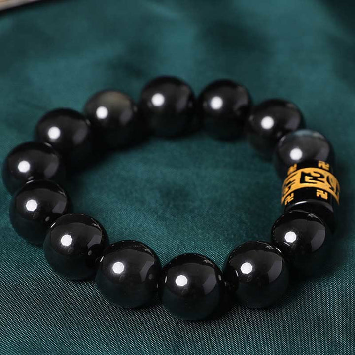 Pulsera positiva con Buddha Stones, obsidiana arcoíris, Om Mani Padme Hum, esvástica