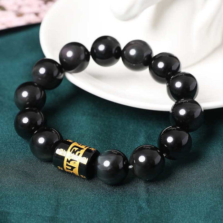 Pulsera positiva con Buddha Stones, obsidiana arcoíris, Om Mani Padme Hum, esvástica