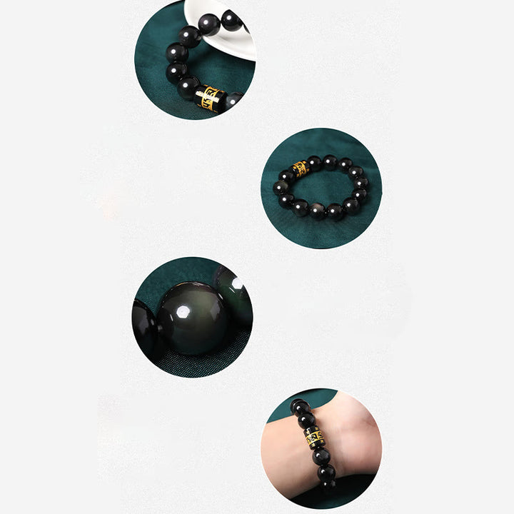 Pulsera positiva con Buddha Stones, obsidiana arcoíris, Om Mani Padme Hum, esvástica