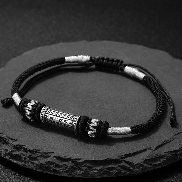 Pulsera de cuerda trenzada de sabiduría Om Mani Padme Hum de plata de ley 925 con Buddha Stones