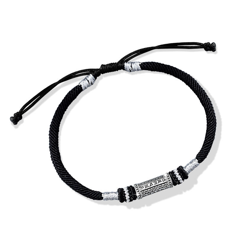 Pulsera de cuerda trenzada de sabiduría Om Mani Padme Hum de plata de ley 925 con Buddha Stones