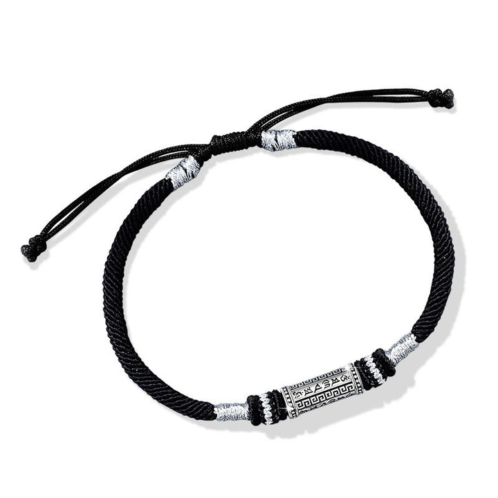 Pulsera de cuerda trenzada de sabiduría Om Mani Padme Hum de plata de ley 925 con Buddha Stones