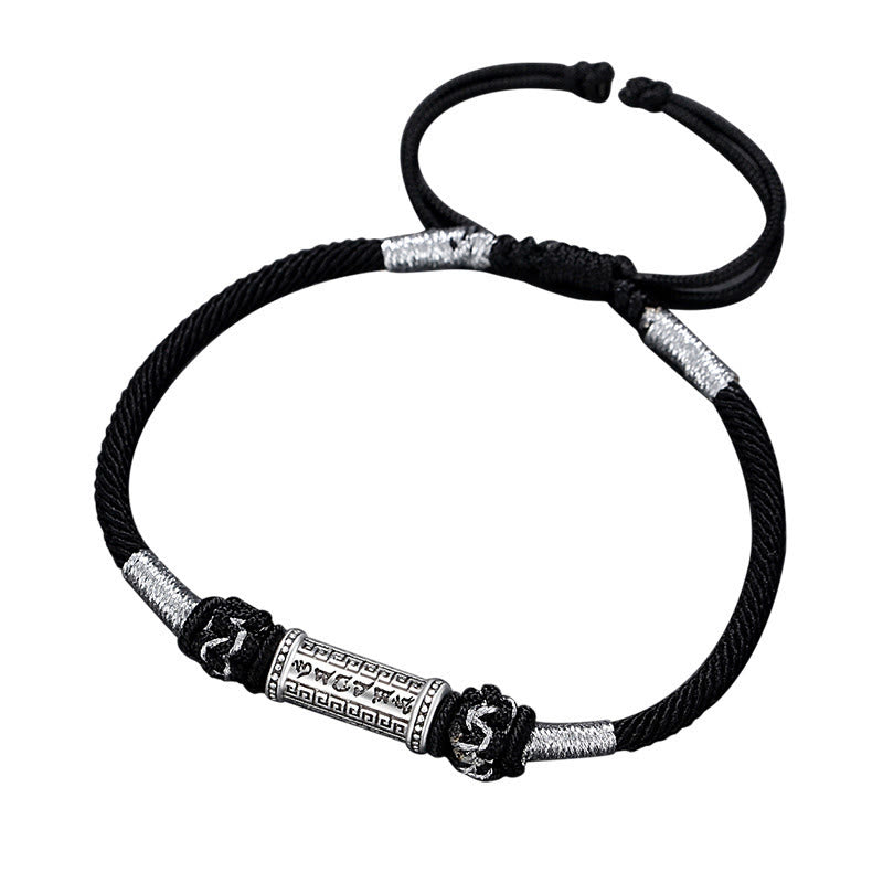 Pulsera de cuerda trenzada de sabiduría Om Mani Padme Hum de plata de ley 925 con Buddha Stones