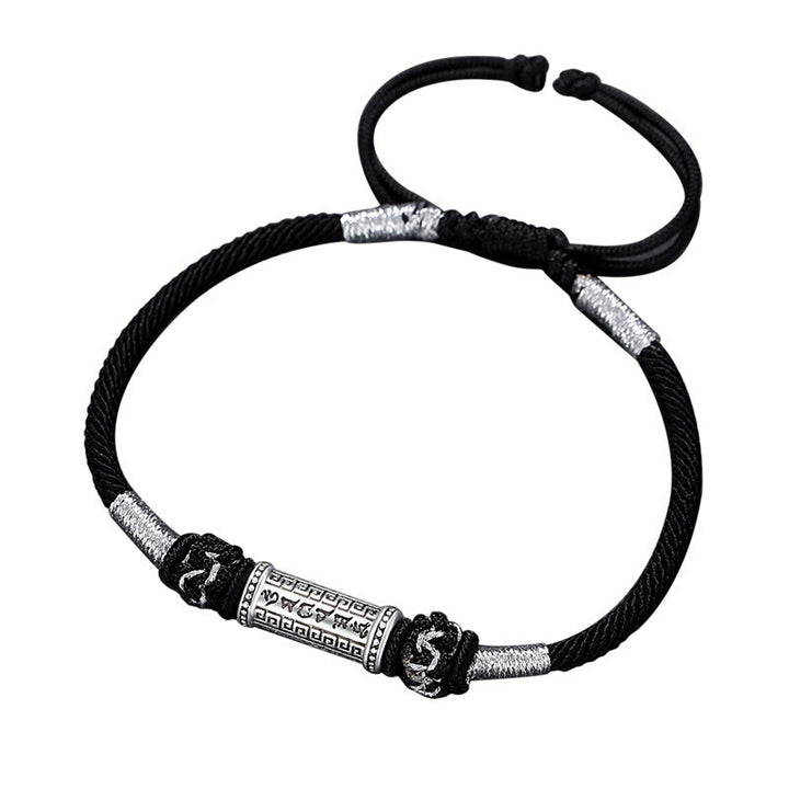 Pulsera de cuerda trenzada de sabiduría Om Mani Padme Hum de plata de ley 925 con Buddha Stones