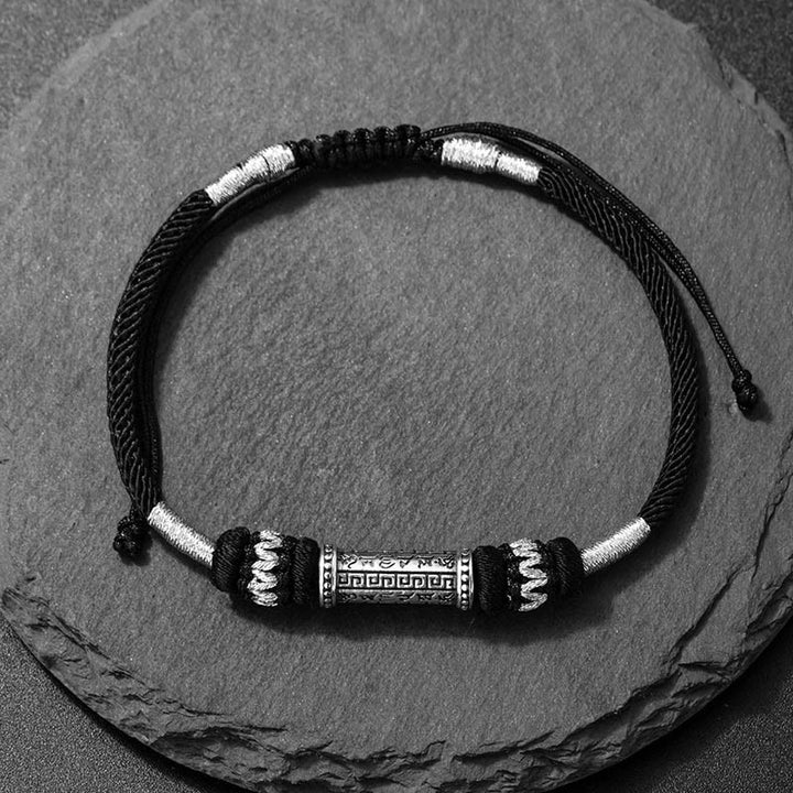 Pulsera de cuerda trenzada de sabiduría Om Mani Padme Hum de plata de ley 925 con Buddha Stones