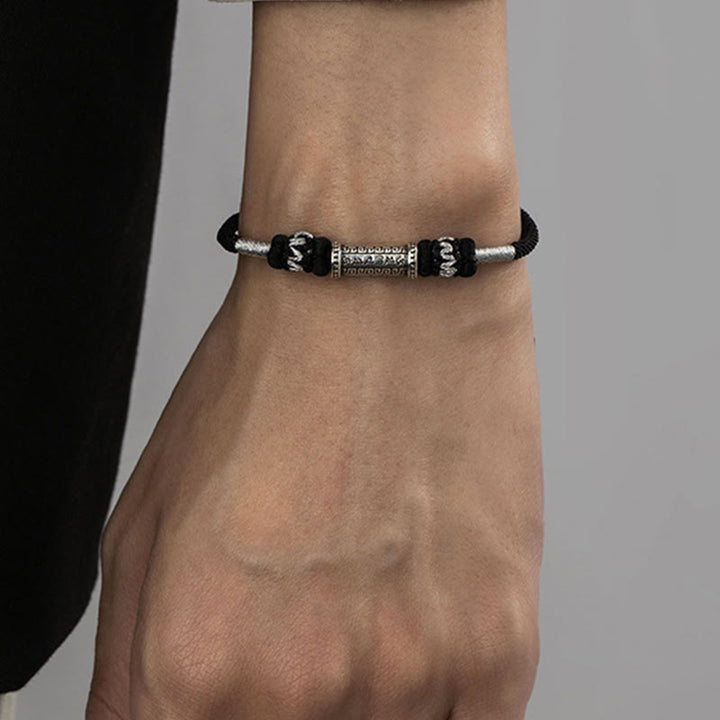 Pulsera de cuerda trenzada de sabiduría Om Mani Padme Hum de plata de ley 925 con Buddha Stones