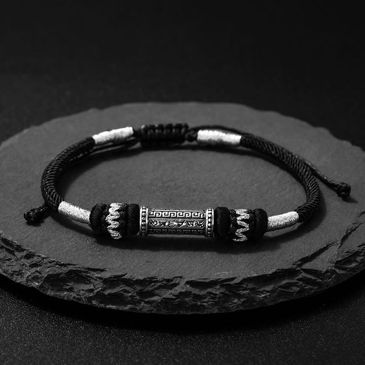Pulsera de cuerda trenzada de sabiduría Om Mani Padme Hum de plata de ley 925 con Buddha Stones