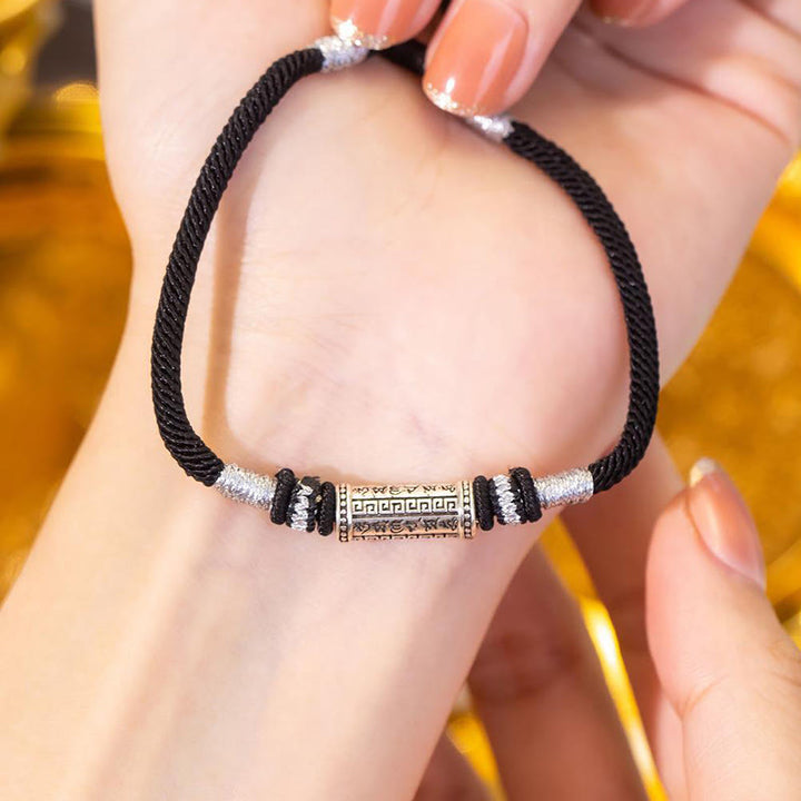 Pulsera de cuerda trenzada de sabiduría Om Mani Padme Hum de plata de ley 925 con Buddha Stones