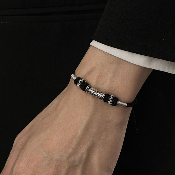 Pulsera de cuerda trenzada de sabiduría Om Mani Padme Hum de plata de ley 925 con Buddha Stones
