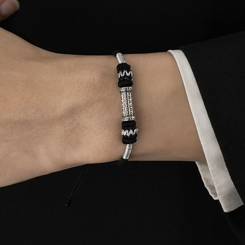 Pulsera de cuerda trenzada de sabiduría Om Mani Padme Hum de plata de ley 925 con Buddha Stones