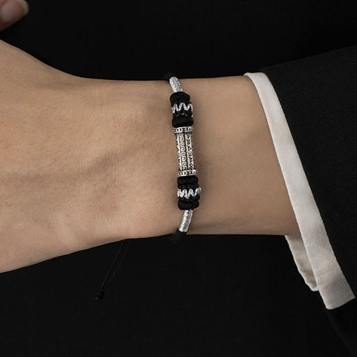 Pulsera de cuerda trenzada de sabiduría Om Mani Padme Hum de plata de ley 925 con Buddha Stones
