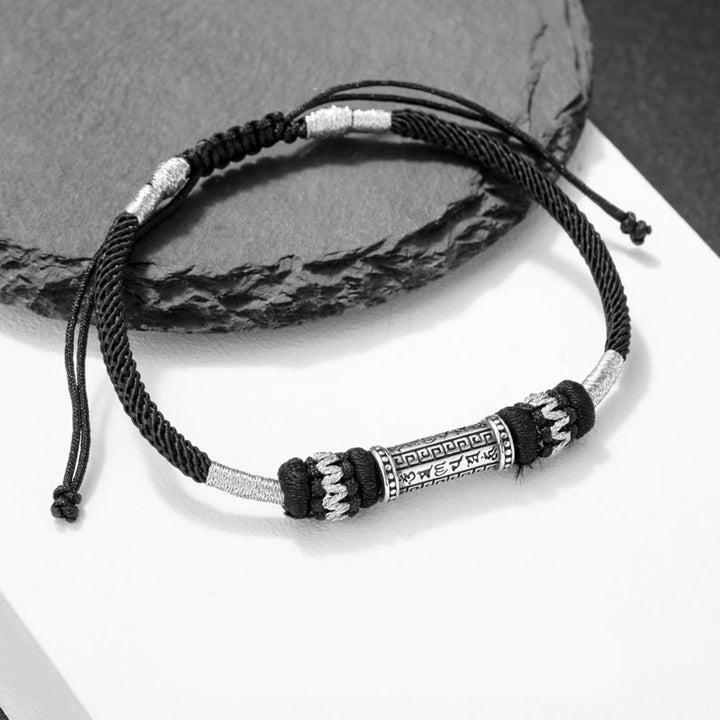 Pulsera de cuerda trenzada de sabiduría Om Mani Padme Hum de plata de ley 925 con Buddha Stones