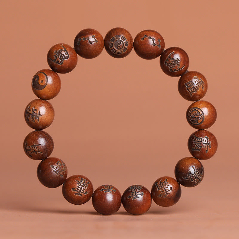 Buddha Stones, rayo golpeado, madera de azufaifa, Yin Yang, Bagua, tabú taoísta, personajes, pulsera de protección grabada