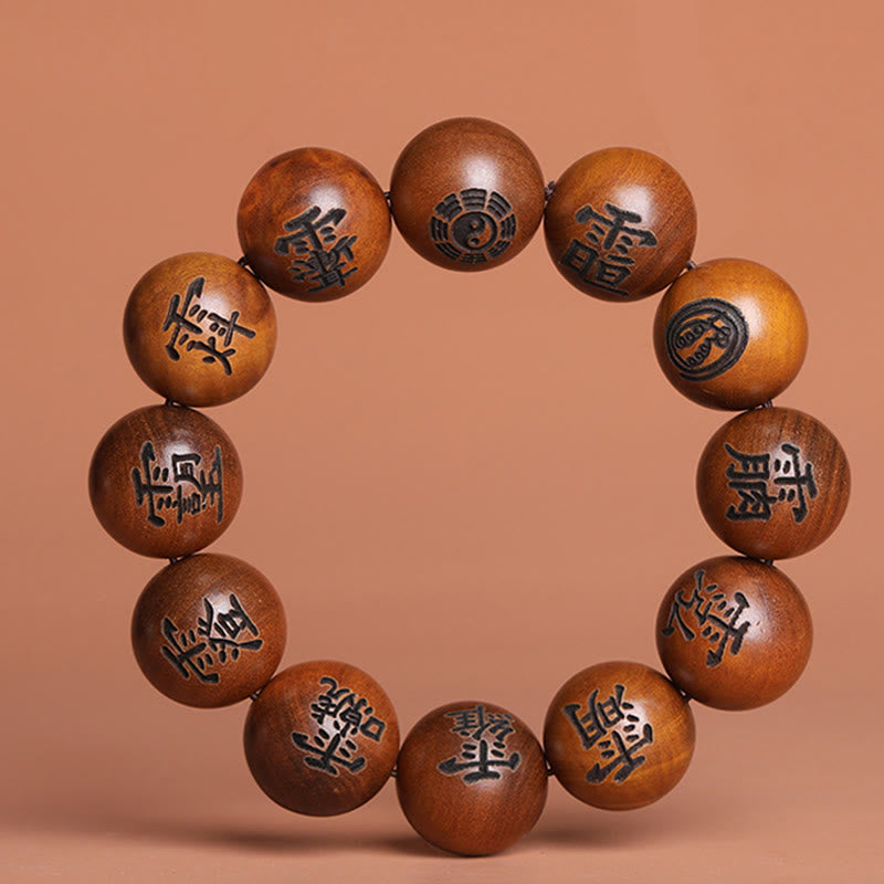 Buddha Stones, rayo golpeado, madera de azufaifa, Yin Yang, Bagua, tabú taoísta, personajes, pulsera de protección grabada - 20 mm (circunferencia de la muñeca: 19-21 cm) - image 4