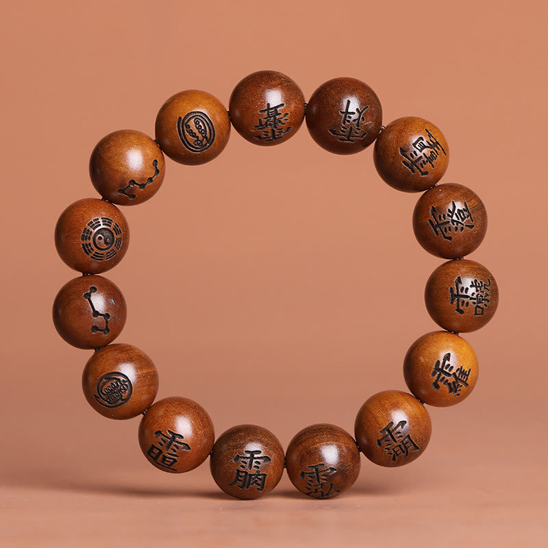 Buddha Stones, rayo golpeado, madera de azufaifa, Yin Yang, Bagua, tabú taoísta, personajes, pulsera de protección grabada