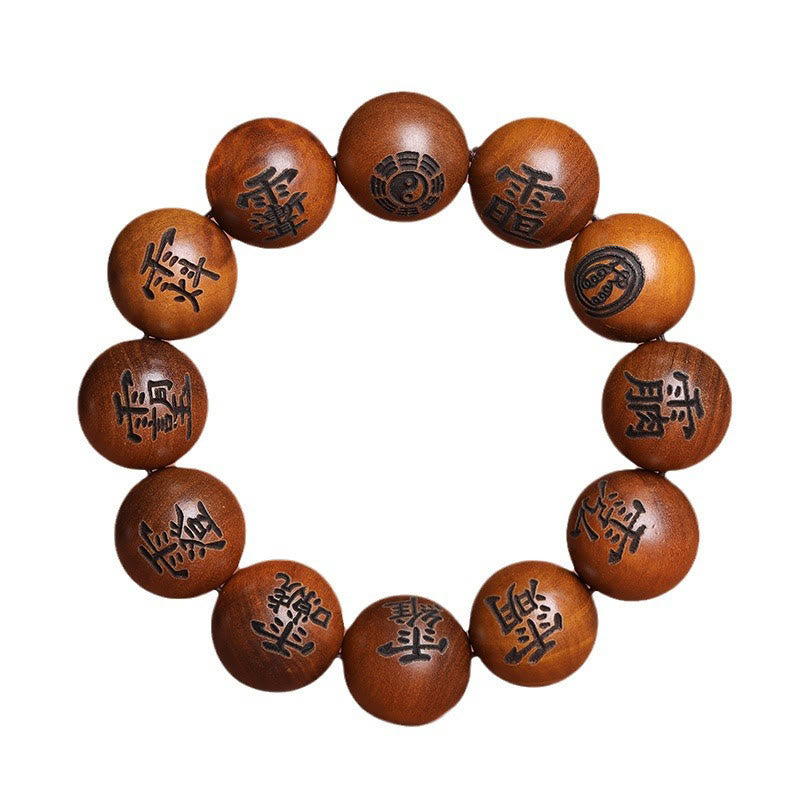 Buddha Stones, rayo golpeado, madera de azufaifa, Yin Yang, Bagua, tabú taoísta, personajes, pulsera de protección grabada