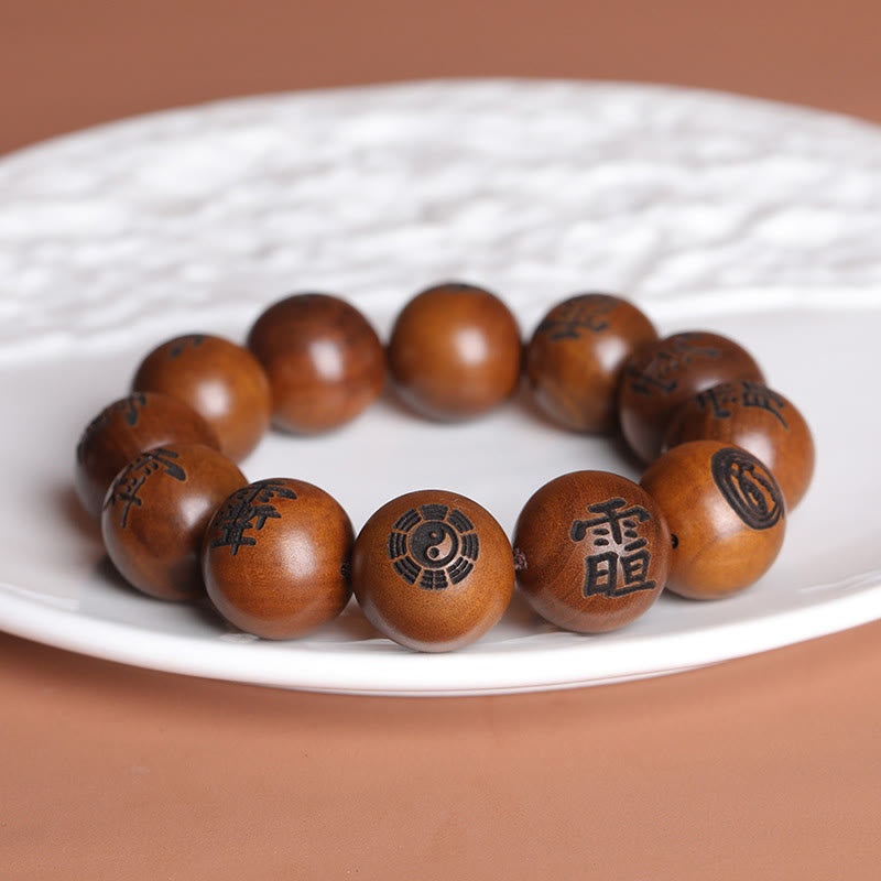 Buddha Stones, rayo golpeado, madera de azufaifa, Yin Yang, Bagua, tabú taoísta, personajes, pulsera de protección grabada - image 9