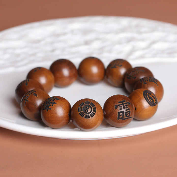Buddha Stones, rayo golpeado, madera de azufaifa, Yin Yang, Bagua, tabú taoísta, personajes, pulsera de protección grabada