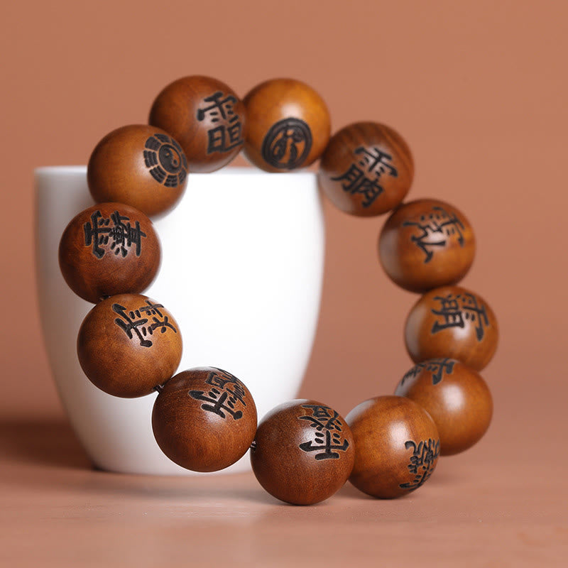 Buddha Stones, rayo golpeado, madera de azufaifa, Yin Yang, Bagua, tabú taoísta, personajes, pulsera de protección grabada