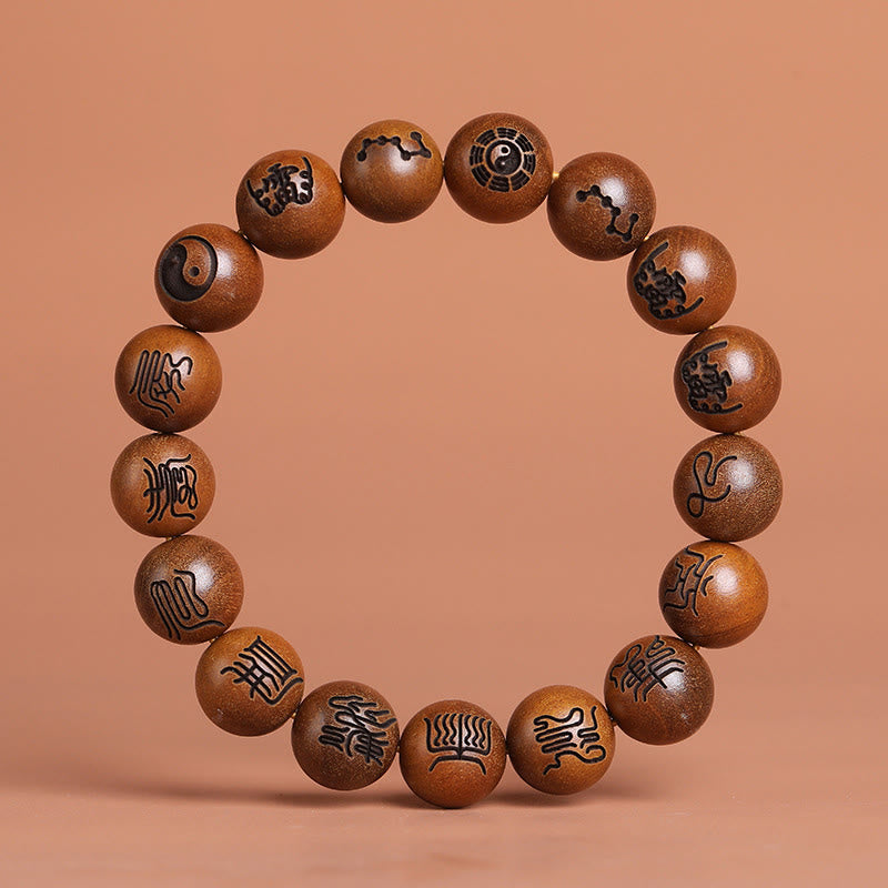 Buddha Stones, rayo golpeado, madera de azufaifa, Yin Yang, Bagua, tabú taoísta, símbolo de escritura, pulsera de la suerte grabada