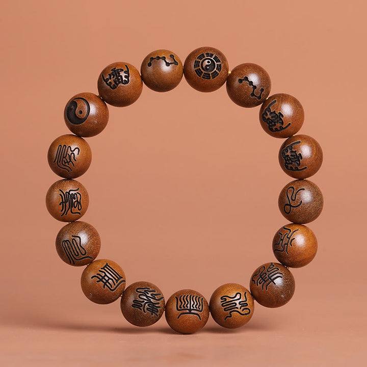 Buddha Stones, rayo golpeado, madera de azufaifa, Yin Yang, Bagua, tabú taoísta, símbolo de escritura, pulsera de la suerte grabada