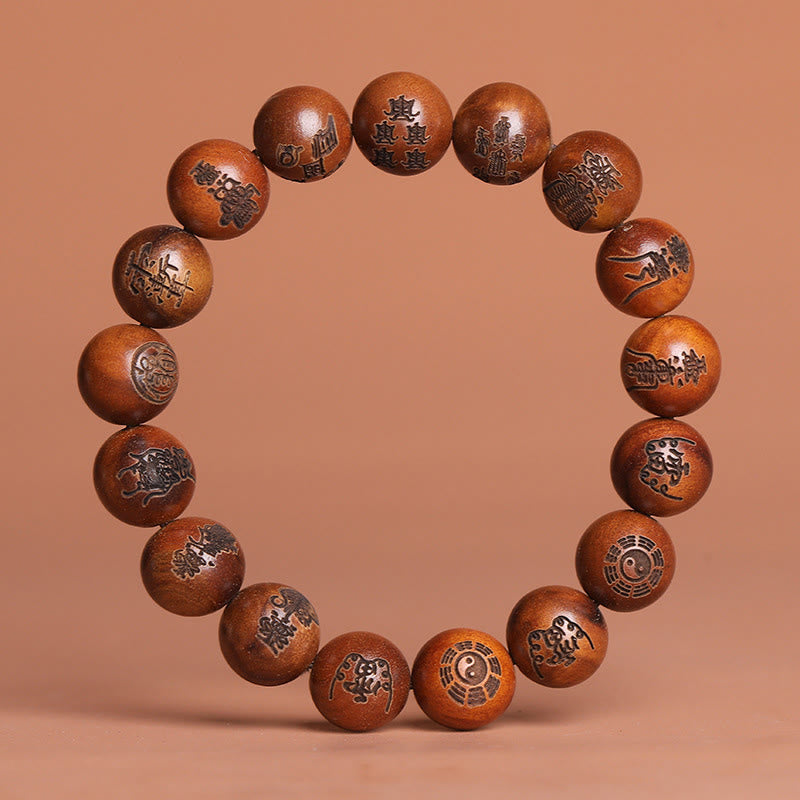 Buddha Stones, rayo golpeado, madera de azufaifa, Yin Yang, Bagua, tabú taoísta, símbolo de escritura, pulsera de la suerte grabada