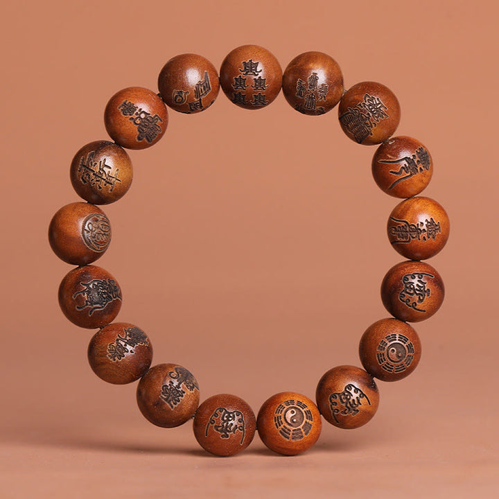 Buddha Stones, rayo golpeado, madera de azufaifa, Yin Yang, Bagua, tabú taoísta, símbolo de escritura, pulsera de la suerte grabada