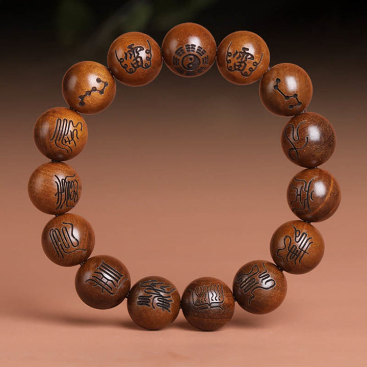 Buddha Stones, rayo golpeado, madera de azufaifa, Yin Yang, Bagua, tabú taoísta, símbolo de escritura, pulsera de la suerte grabada
