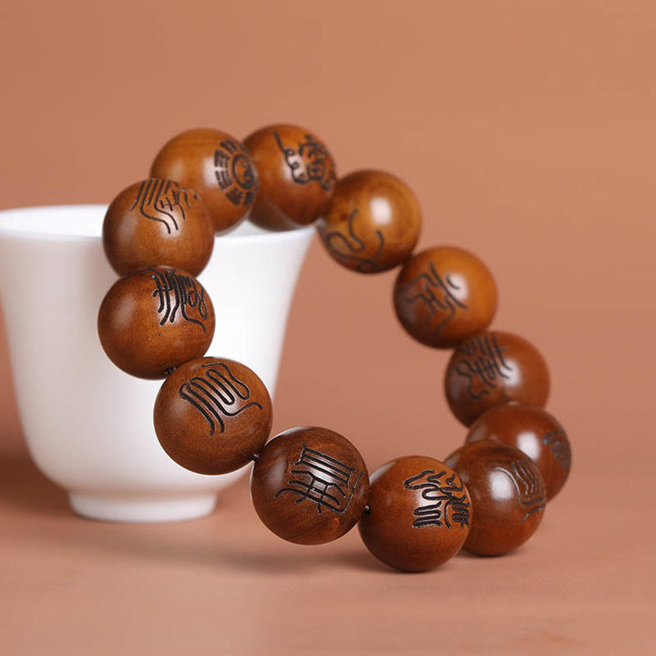 Buddha Stones, rayo golpeado, madera de azufaifa, Yin Yang, Bagua, tabú taoísta, símbolo de escritura, pulsera de la suerte grabada