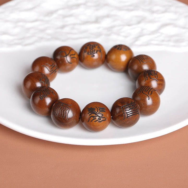 Buddha Stones, rayo golpeado, madera de azufaifa, Yin Yang, Bagua, tabú taoísta, símbolo de escritura, pulsera de la suerte grabada