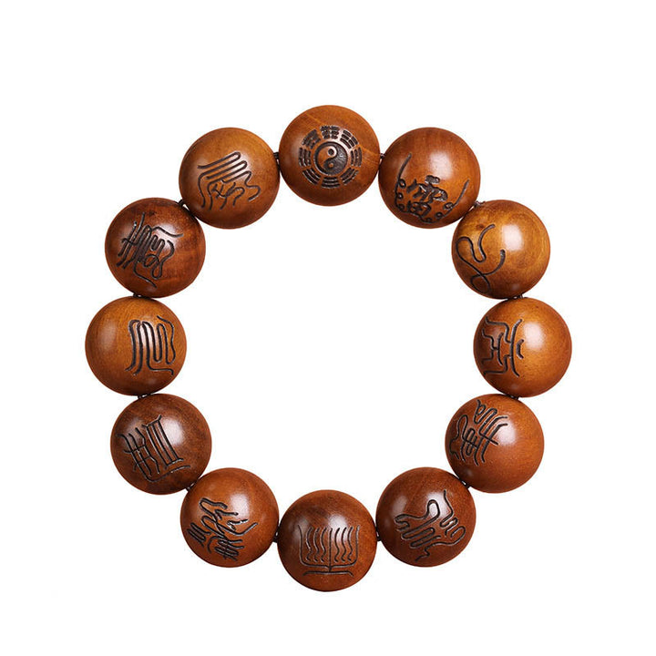 Buddha Stones, rayo golpeado, madera de azufaifa, Yin Yang, Bagua, tabú taoísta, símbolo de escritura, pulsera de la suerte grabada