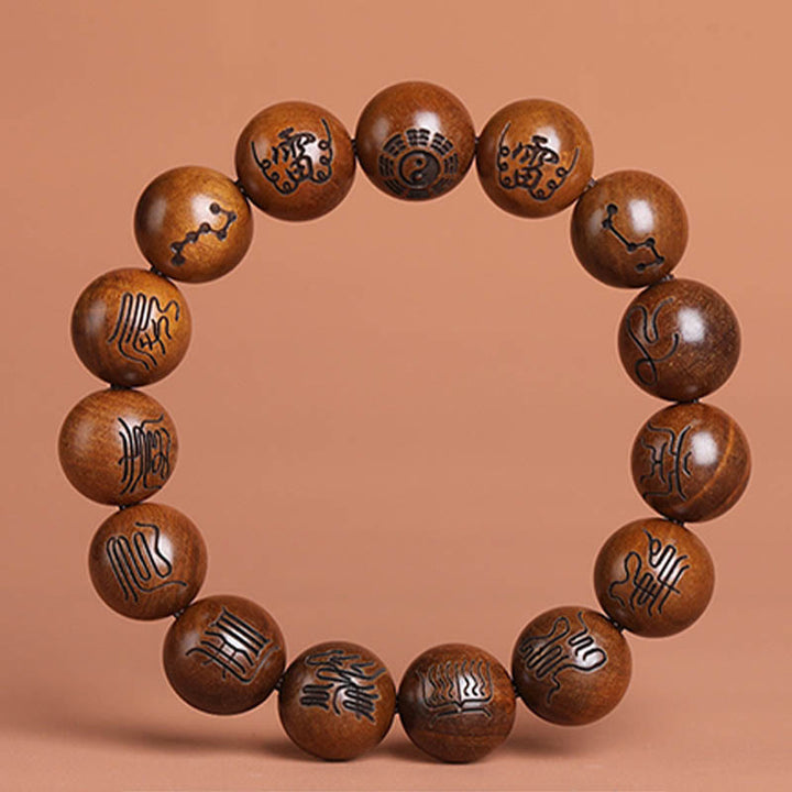 Buddha Stones, rayo golpeado, madera de azufaifa, Yin Yang, Bagua, tabú taoísta, símbolo de escritura, pulsera de la suerte grabada