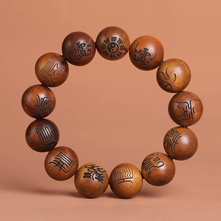 Buddha Stones, rayo golpeado, madera de azufaifa, Yin Yang, Bagua, tabú taoísta, símbolo de escritura, pulsera de la suerte grabada