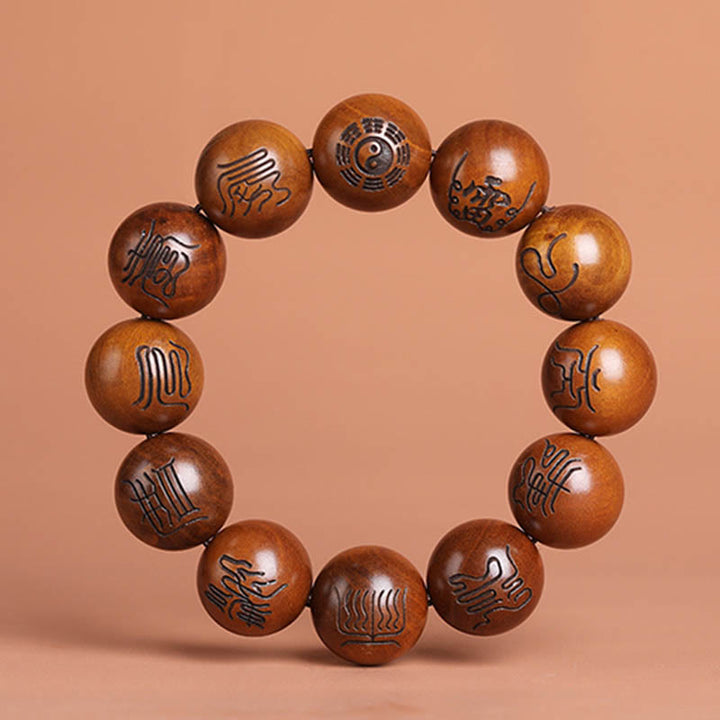 Buddha Stones, rayo golpeado, madera de azufaifa, Yin Yang, Bagua, tabú taoísta, símbolo de escritura, pulsera de la suerte grabada