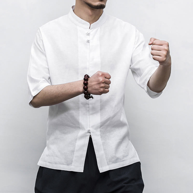 Buddha Stones Chino Rana Botón Tang Traje Zen Media Manga Camisa Lino Hombres Ropa - image 10