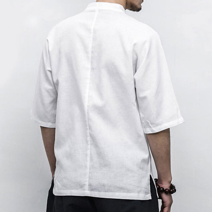 Buddha Stones Chino Rana Botón Tang Traje Zen Media Manga Camisa Lino Hombres Ropa - image 9