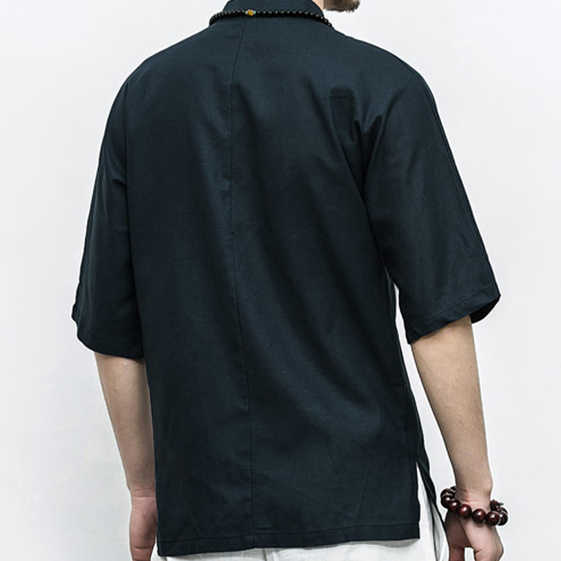 Buddha Stones Chino Rana Botón Tang Traje Zen Media Manga Camisa Lino Hombres Ropa - image 15