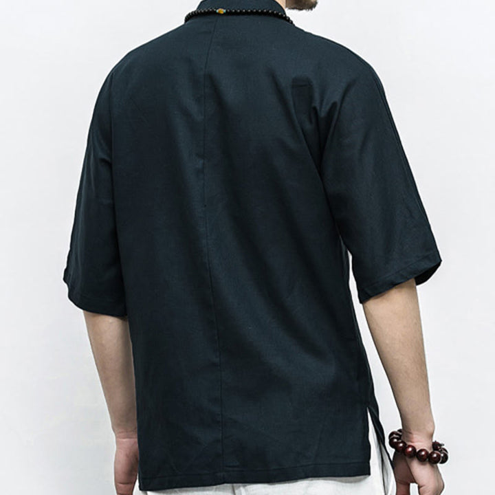 Buddha Stones Chino Rana Botón Tang Traje Zen Media Manga Camisa Lino Hombres Ropa - image 15