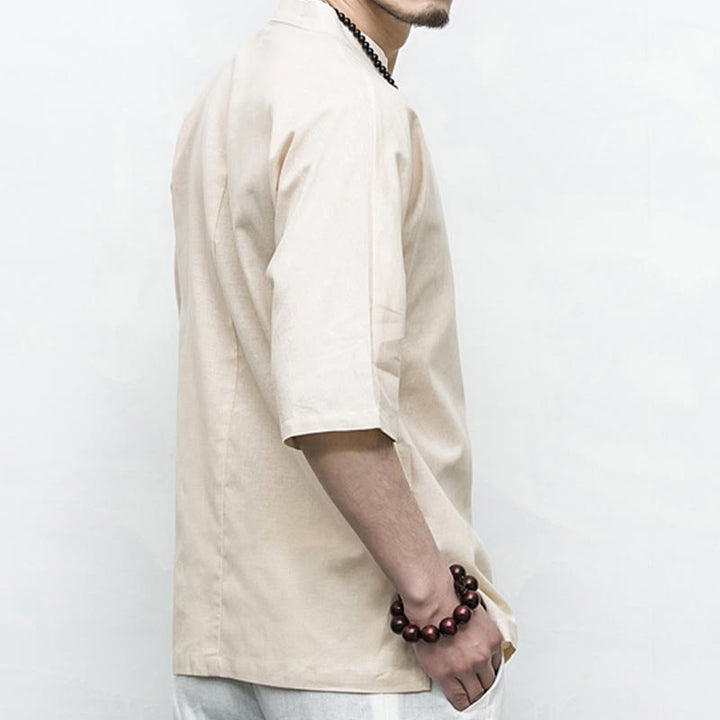 Buddha Stones Chino Rana Botón Tang Traje Zen Media Manga Camisa Lino Hombres Ropa - image 20