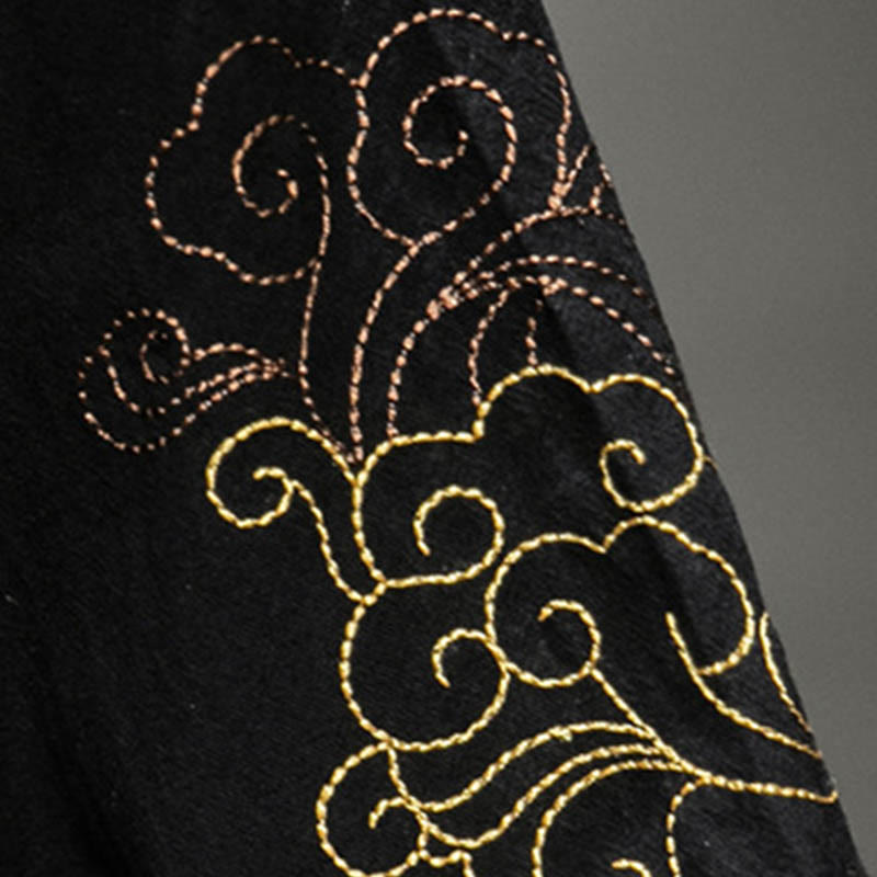 Camisa de media manga con bordado de nubes para hombre, ropa de lino y algodón, con botones de Buddha Stones , dragón chino - image 10