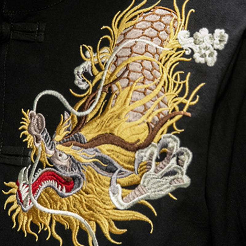 Camisa de media manga con bordado de nubes para hombre, ropa de lino y algodón, con botones de Buddha Stones , dragón chino - image 7